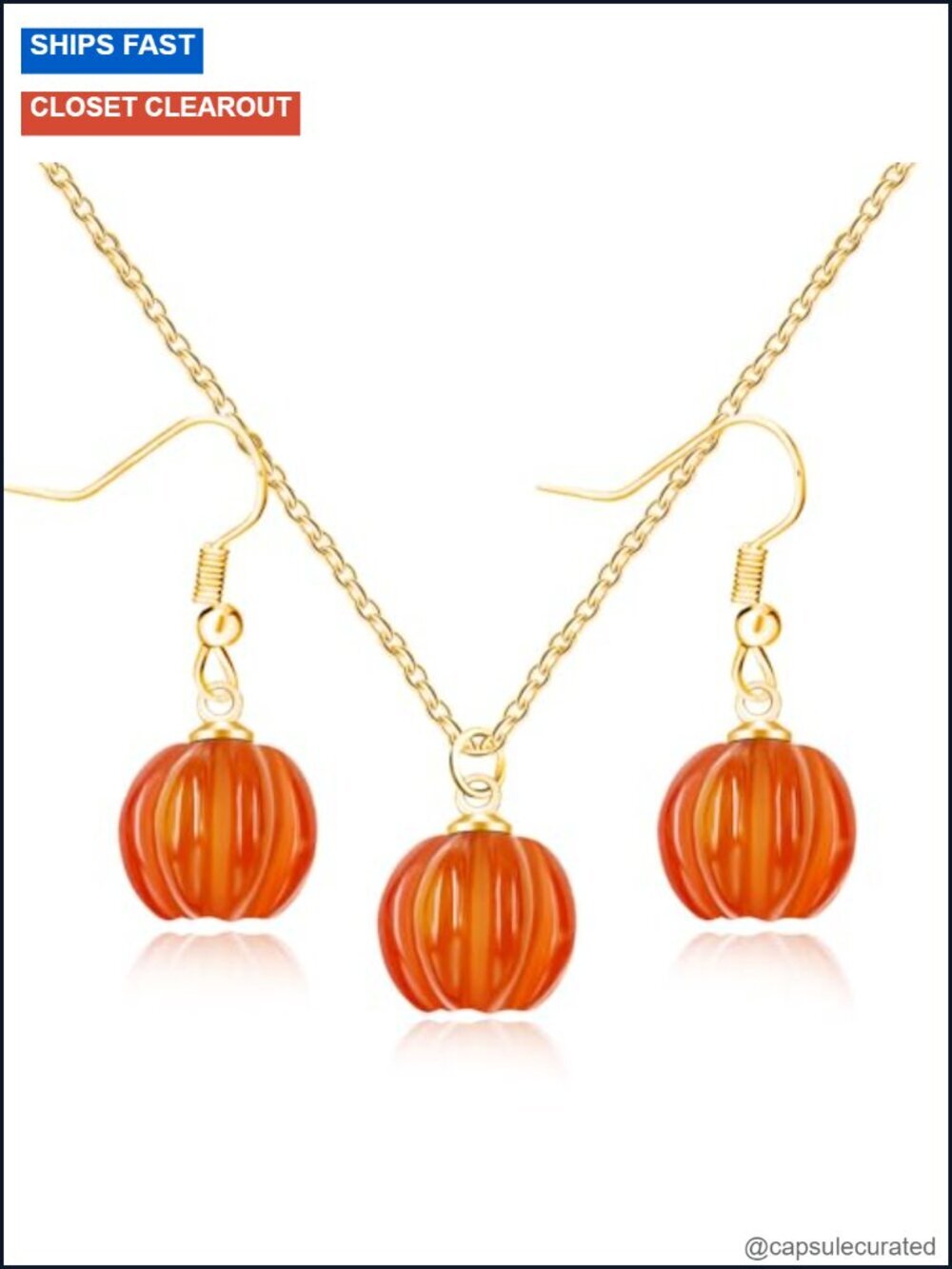 Dainty Pumpkin Dangle Earrings Pendant Necklace Jewelry Set Gold Plated
